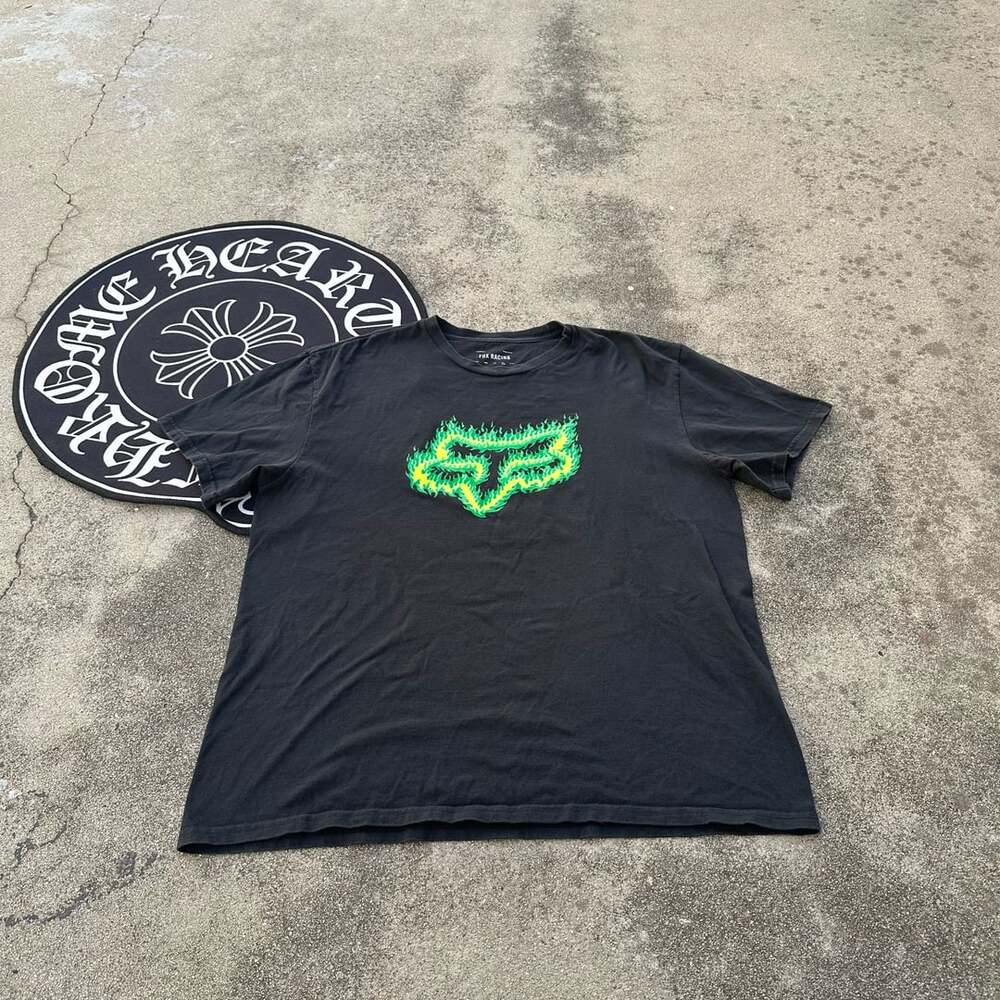 Fox Racing Green Flame Logo T-Shirt Size XL Black